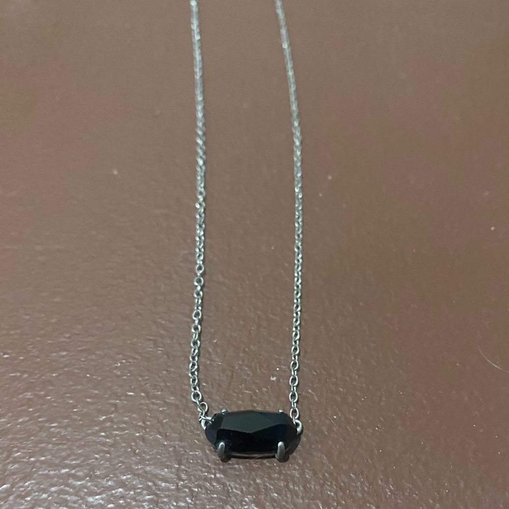 Kendra Scott Necklace Ever Silver Tone Black Pendant